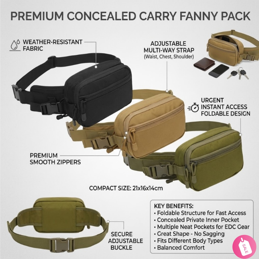 Edc Concealed Carry Fanny Pack - حقيبة خصر تكتيكية للحمل المخفي للرجال،